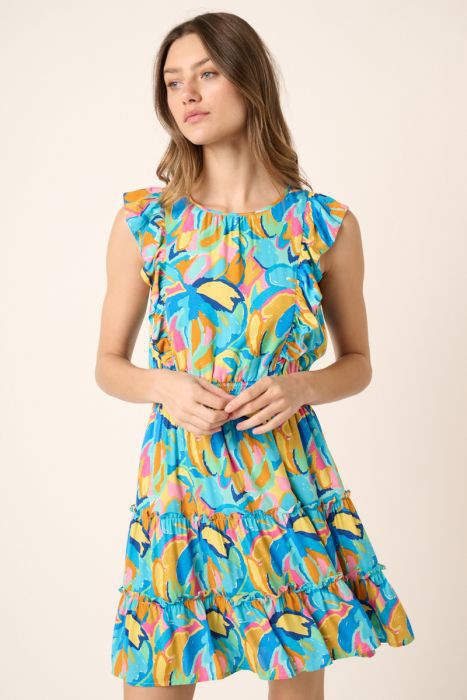 Colorful Abstract Print Ruffle Dress Clothing Mittoshop   