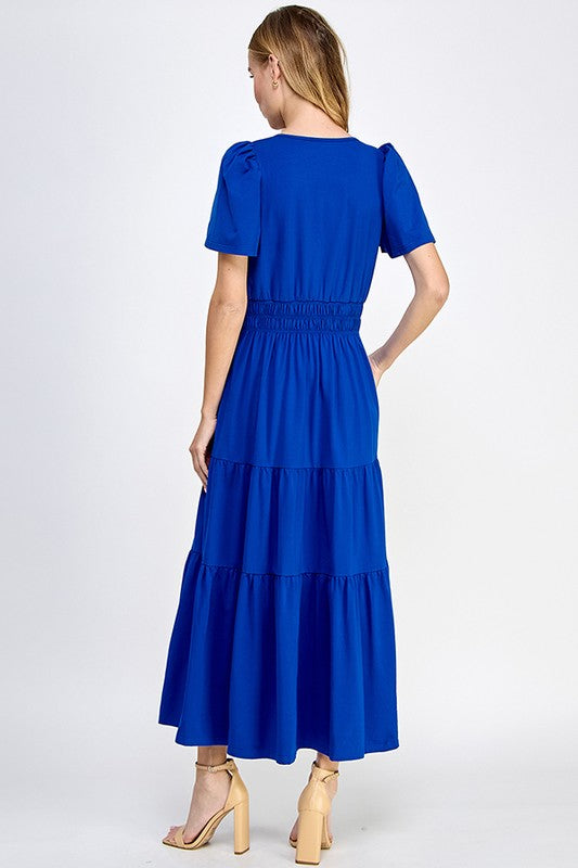 Royal Short Sleeve Tiered Midi Dress Clothing See And Be Seen   