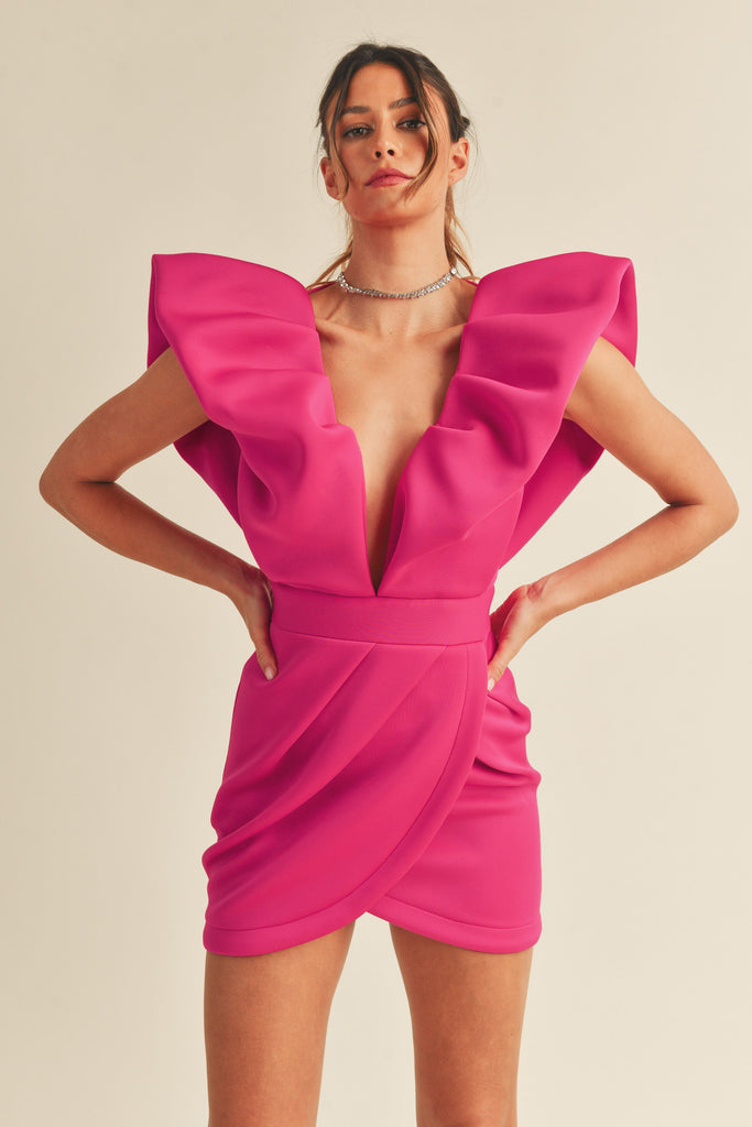 Deep V Puff Cocktail Dress Clothing Peacocks & Pearls Lexington Hot Pink S 
