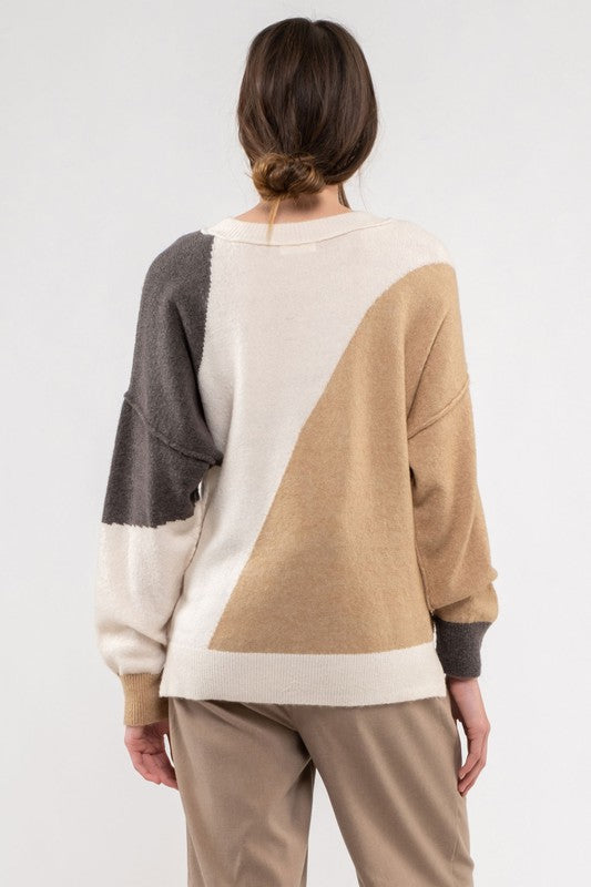 Gonna Love Colorblock Knit Sweater Clothing Blu Pepper   