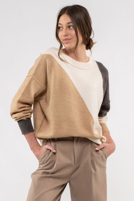 Gonna Love Colorblock Knit Sweater Clothing Blu Pepper   