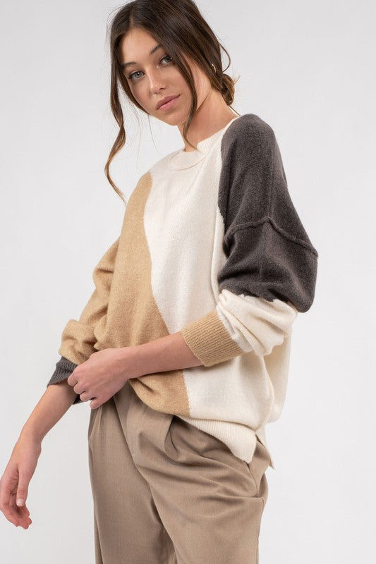 Gonna Love Colorblock Knit Sweater Clothing Blu Pepper   