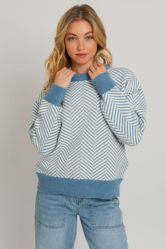 Crazy For You Herringbone Sweater Clothing Le Lis   