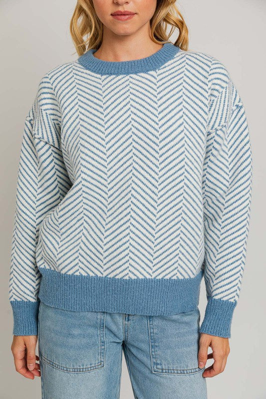 Crazy For You Herringbone Sweater Clothing Le Lis   