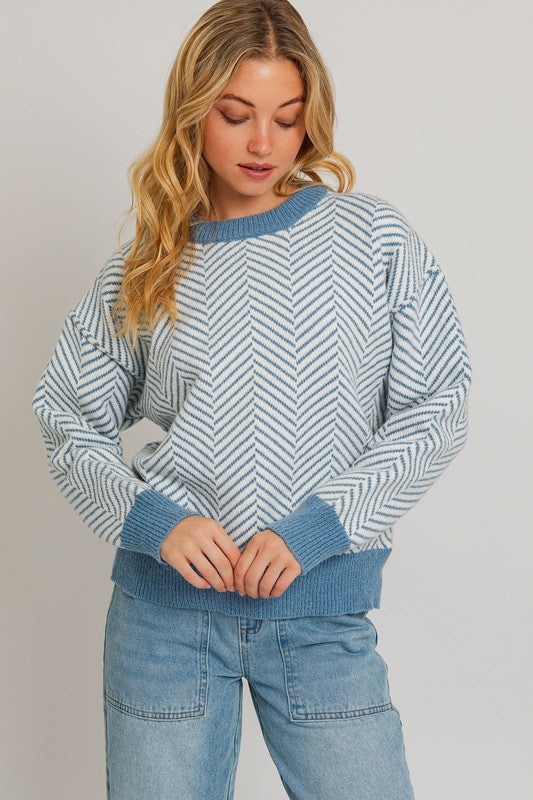 Crazy For You Herringbone Sweater Clothing Le Lis   