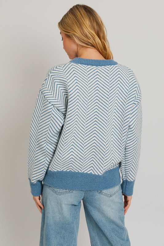 Crazy For You Herringbone Sweater Clothing Le Lis   