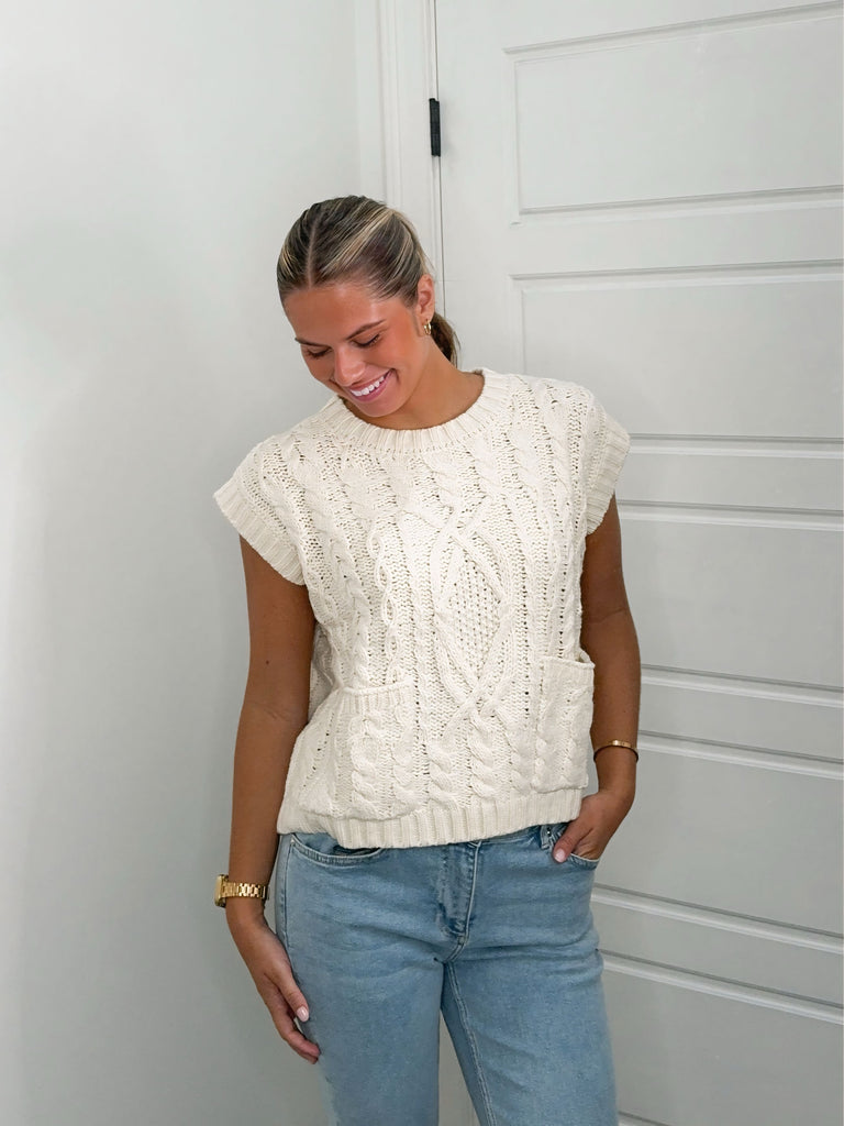 Cottage Cable Sleeveless Sweater Clothing Peacocks & Pearls Lexington
