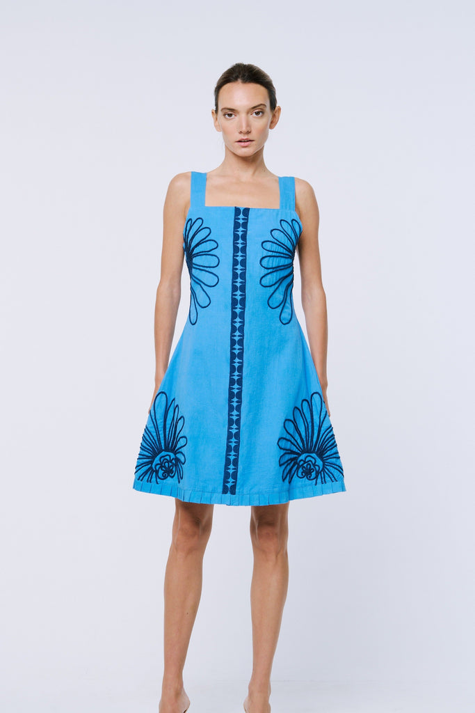 Hampton Honey Blue Embroidered Dress Clothing Peacocks & Pearls Lexington   