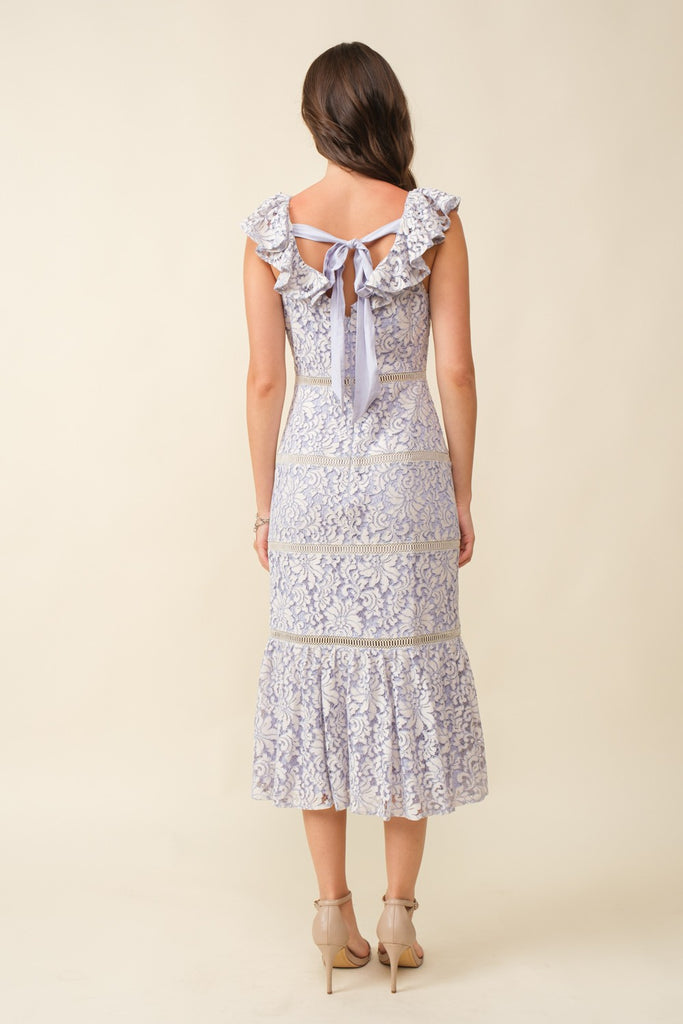 lavender lace midi dress Jaclyn Lavender Lace Trim Cutout Seersucker Midi Dress (Archive Sale)