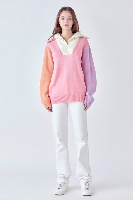 Sherbert Colorblock Zip Sweater Clothing August Apparel   
