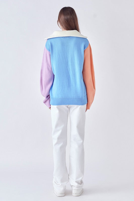 Sherbert Colorblock Zip Sweater Clothing August Apparel   