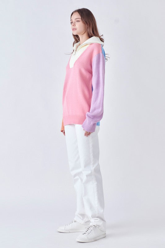 Sherbert Colorblock Zip Sweater Clothing August Apparel   
