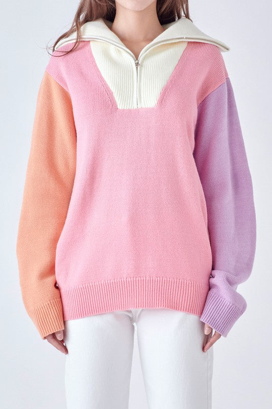 Sherbert Colorblock Zip Sweater Clothing August Apparel   
