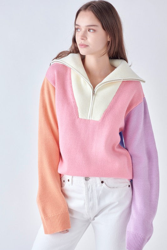 Sherbert Colorblock Zip Sweater Clothing August Apparel   