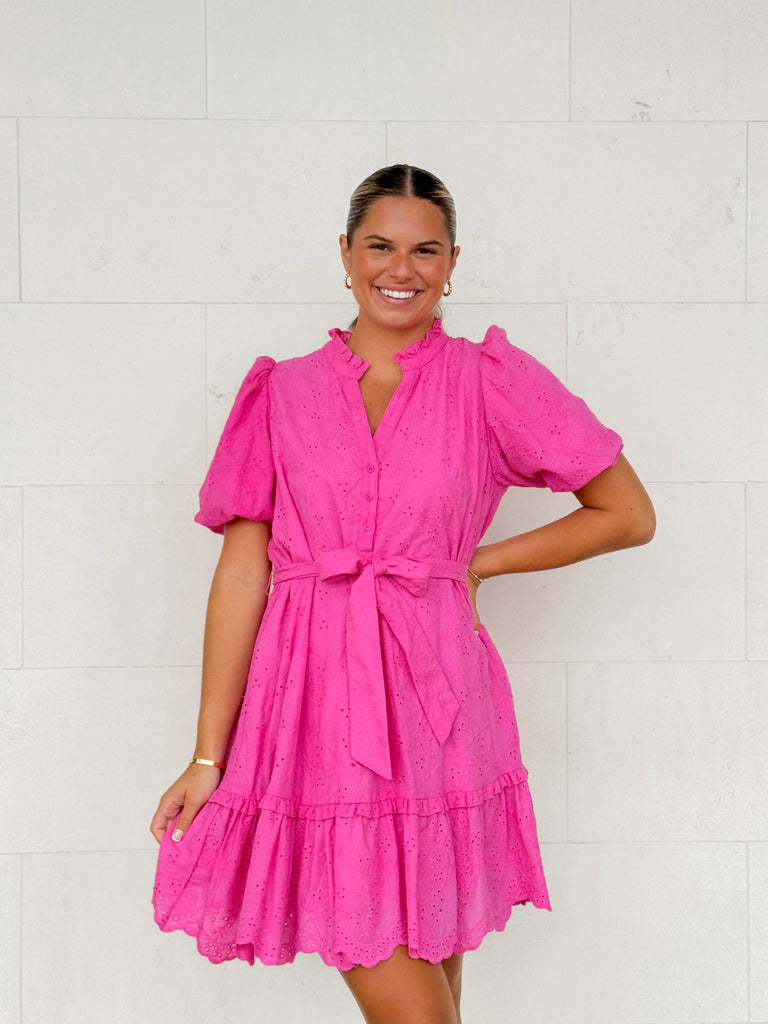 Sky Eyelet Sasha Shift Mini Dress Clothing Peacocks & Pearls Lexington