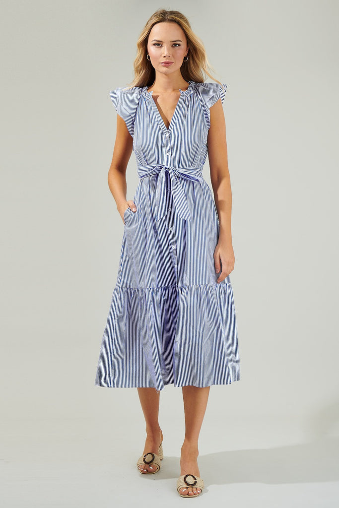 Dynamite Stripped Button Midi Dress Clothing Peacocks & Pearls Lexington   
