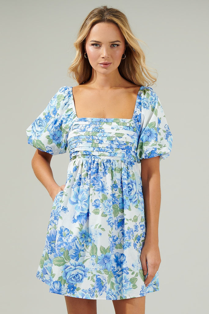 Truth Be Told Blue Floral Pleated Dress Clothing Peacocks & Pearls Lexington   