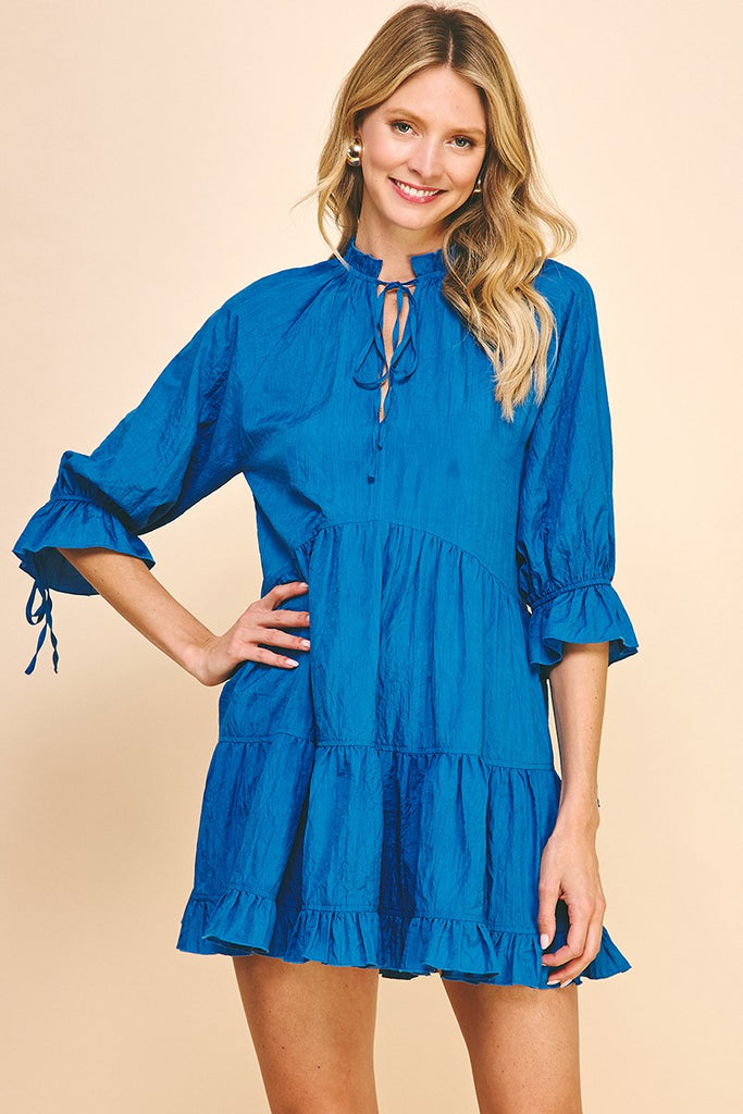 Tiered 3/4 Slv Dress Clothing Pinch S Blue 