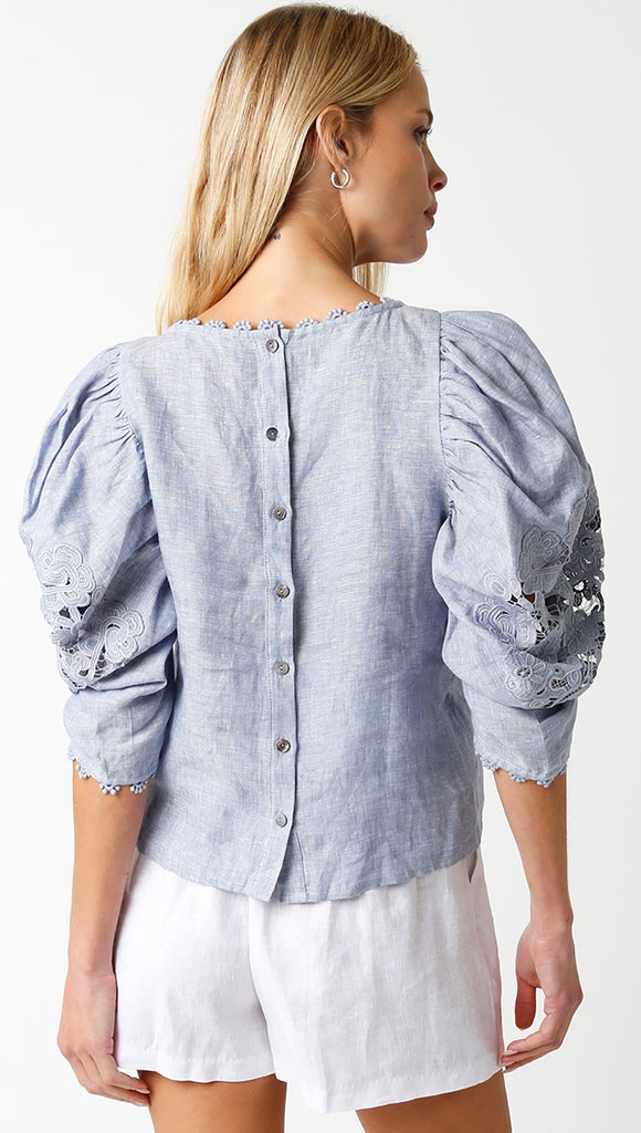 Classic Chambray Puff Slv Top Clothing Olivaceous   