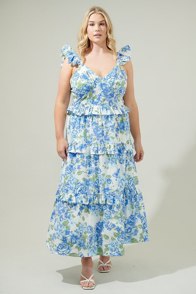 Truth Be Told Blue Floral Tiered Maxi Dress Clothing Peacocks & Pearls Lexington   
