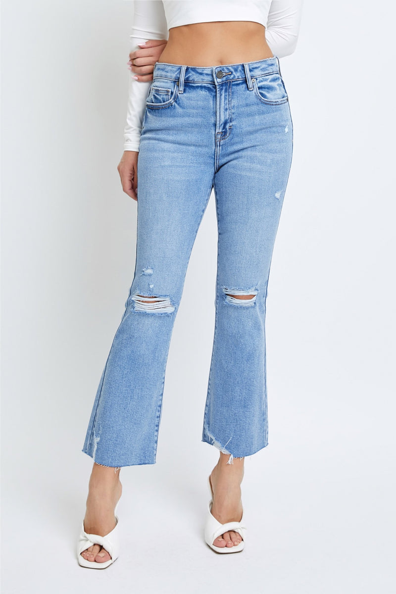 Light Wash Distressed Clean Cut Cropped Flare – Peacocks & Pearls Lexington