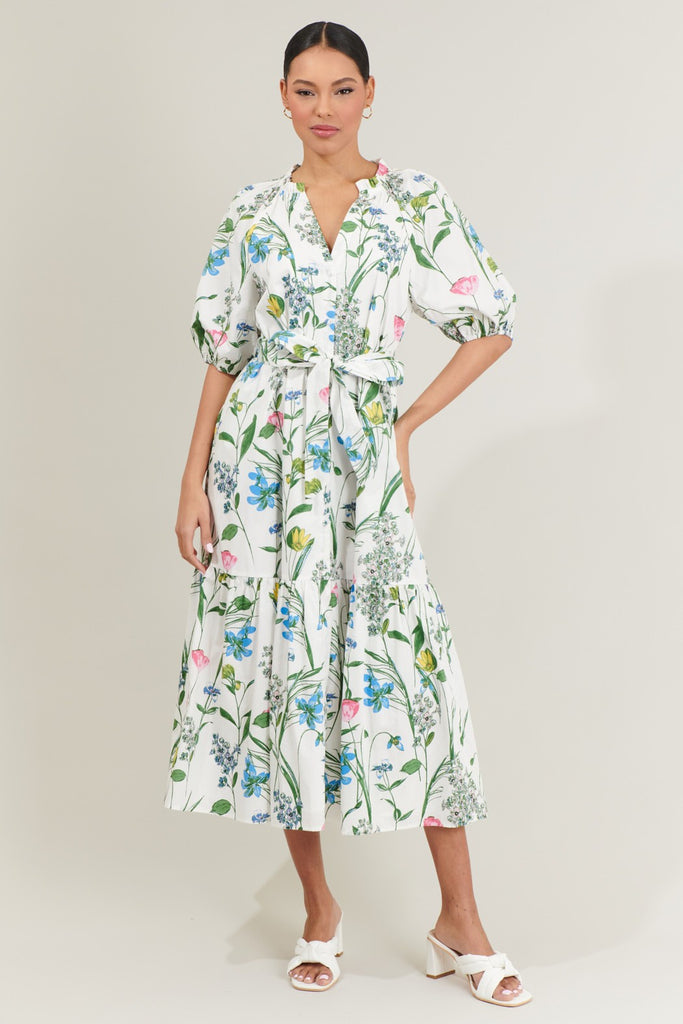 Clove Garden Floral Wynette Tiered Midi Dress Clothing Peacocks & Pearls Lexington   