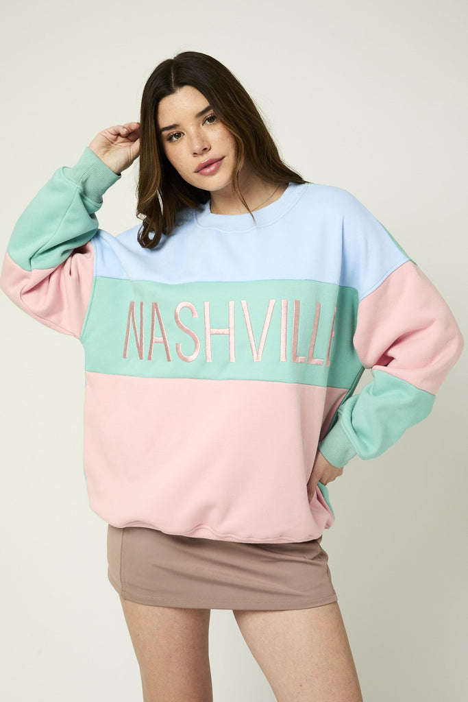 Nashville Colorblock Sweatshirt Clothing Peacocks & Pearls Lexington   