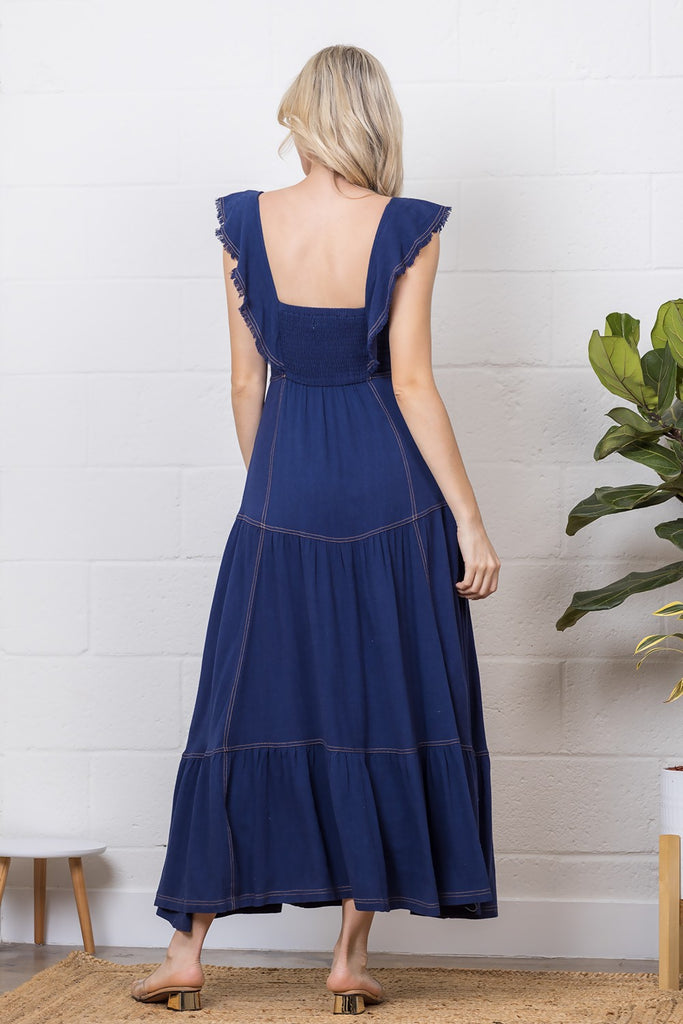 Orchard Dream Denim Maxi Dress Clothing Peacocks & Pearls Lexington   