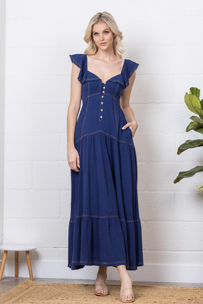 Orchard Dream Denim Maxi Dress Clothing Peacocks & Pearls Lexington   