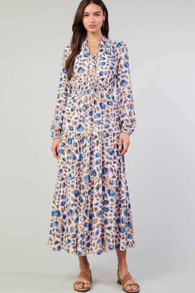 Blue Eyed Leopard Midi Dress Clothing Peacocks & Pearls Lexington   