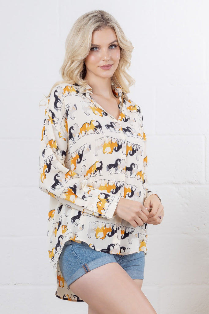 Giddy Up Horse Print Blouse Clothing Peacocks & Pearls Lexington   