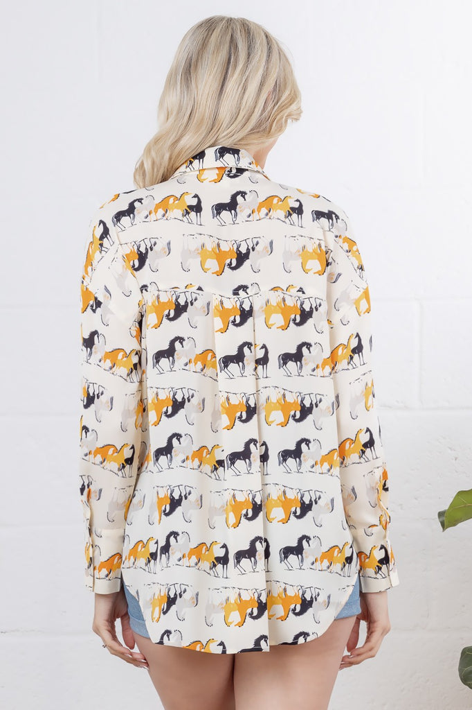 Giddy Up Horse Print Blouse Clothing Peacocks & Pearls Lexington   