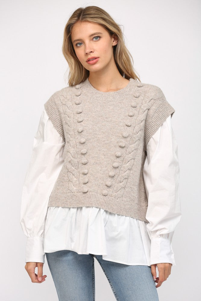 Pom Pom Taupe Sweater Clothing Peacocks & Pearls Lexington   