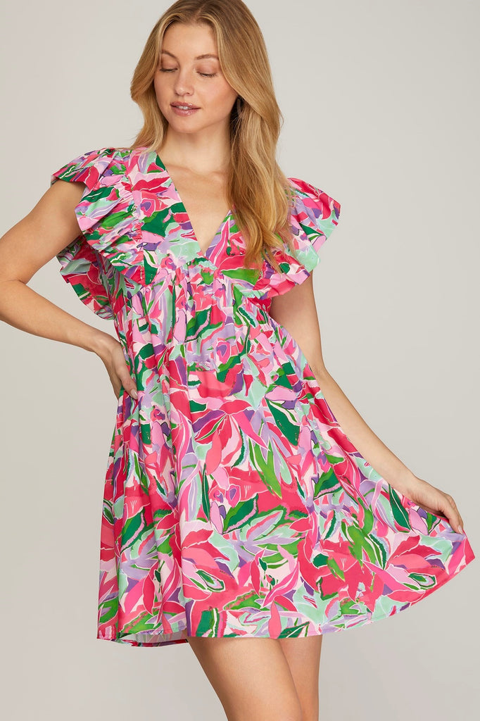 Agave Printed Ruffle Dress Clothing Peacocks & Pearls Lexington   