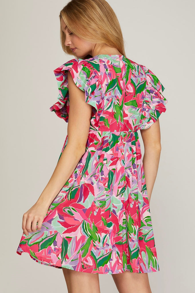 Agave Printed Ruffle Dress Clothing Peacocks & Pearls Lexington   