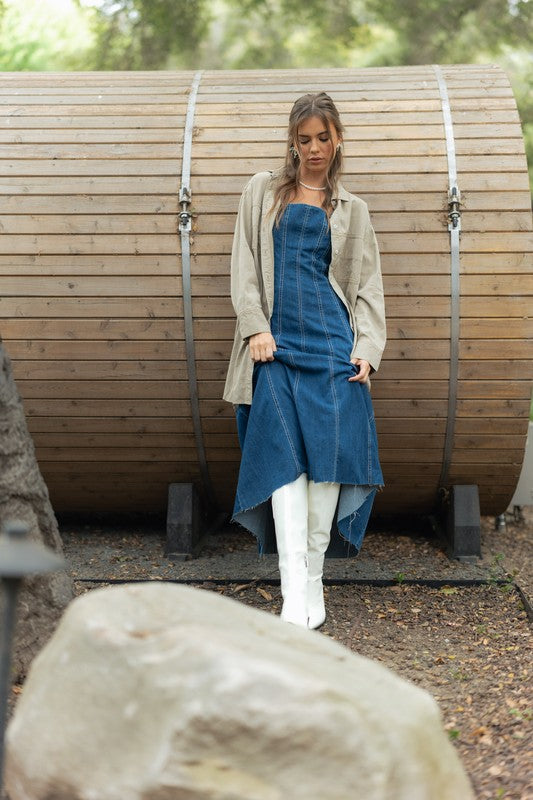 Down For It Denim Midi Dress L