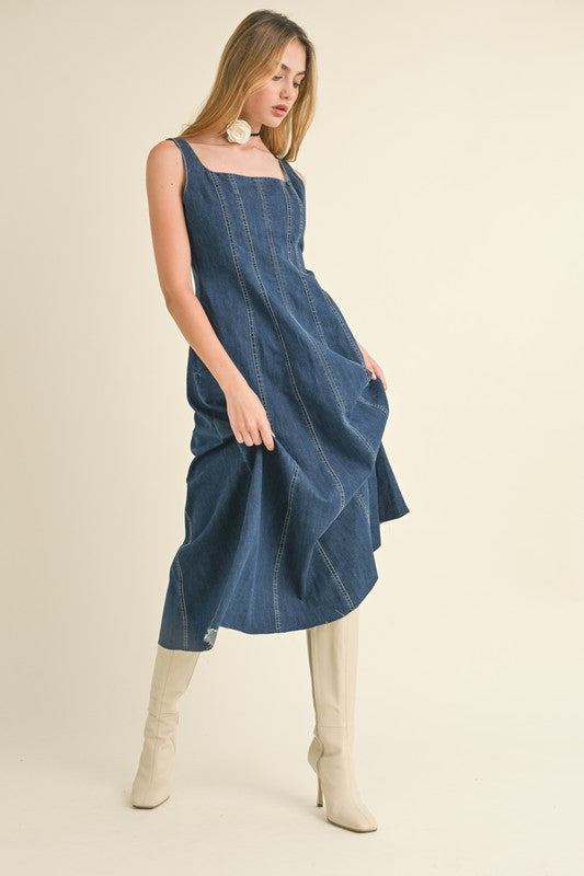 Down For It Denim Midi Dress Clothing Peacocks & Pearls Lexington   