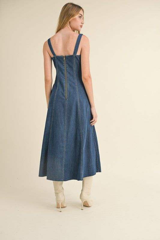 Down For It Denim Midi Dress Clothing Peacocks & Pearls Lexington   