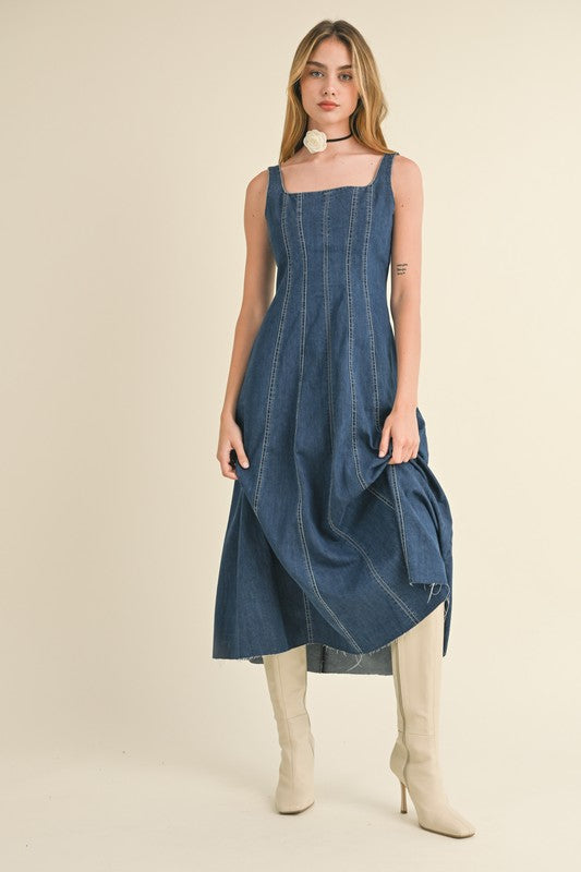 Down For It Denim Midi Dress Clothing Peacocks & Pearls Lexington   