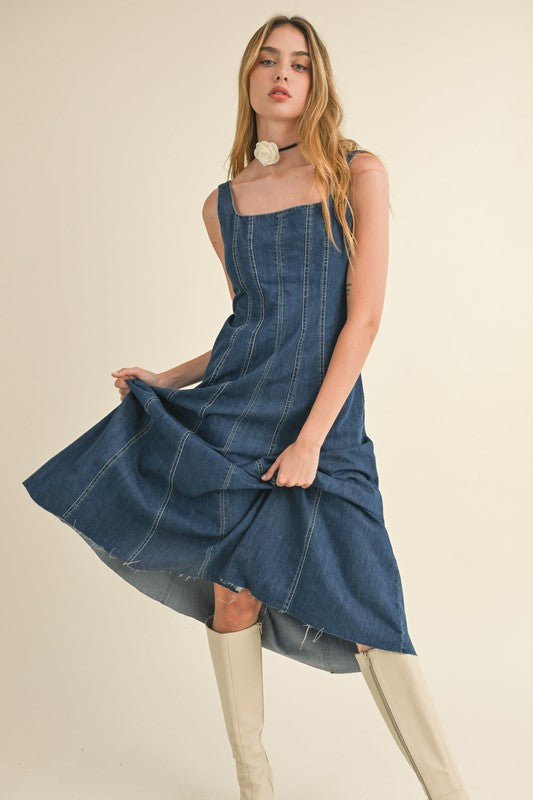 Down For It Denim Midi Dress L