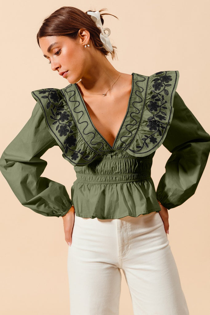 Just In Time Embroidered Top Clothing Peacocks & Pearls Lexington   