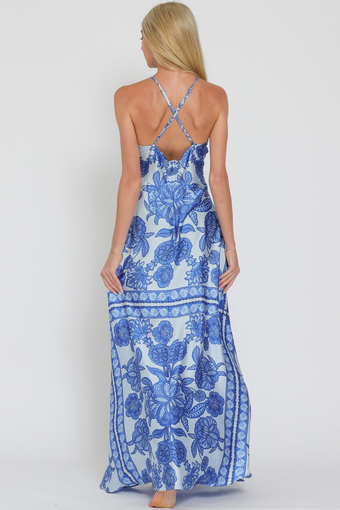 Wild Child Blue Halter Maxi Dress Clothing Peacocks & Pearls Lexington   