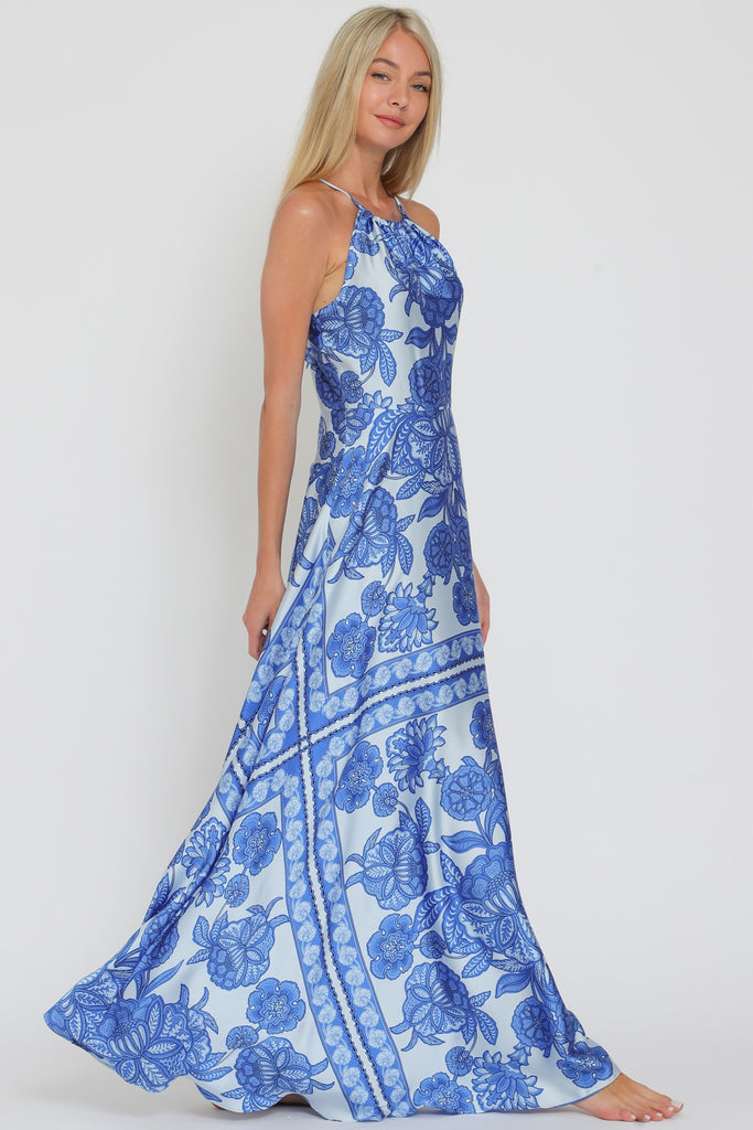 Wild Child Blue Halter Maxi Dress Clothing Peacocks & Pearls Lexington   