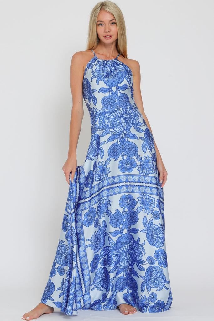 Wild Child Blue Halter Maxi Dress Clothing Peacocks & Pearls Lexington   