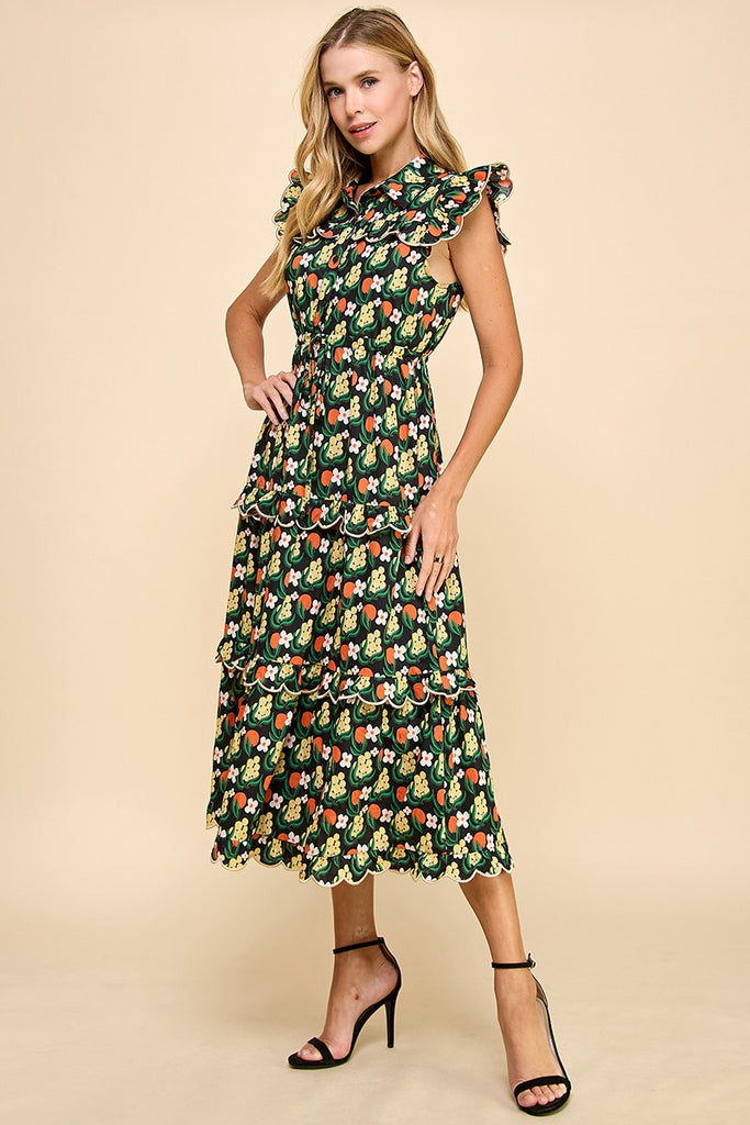 Open Path Scalloped Midi Dress Clothing Peacocks & Pearls Lexington   