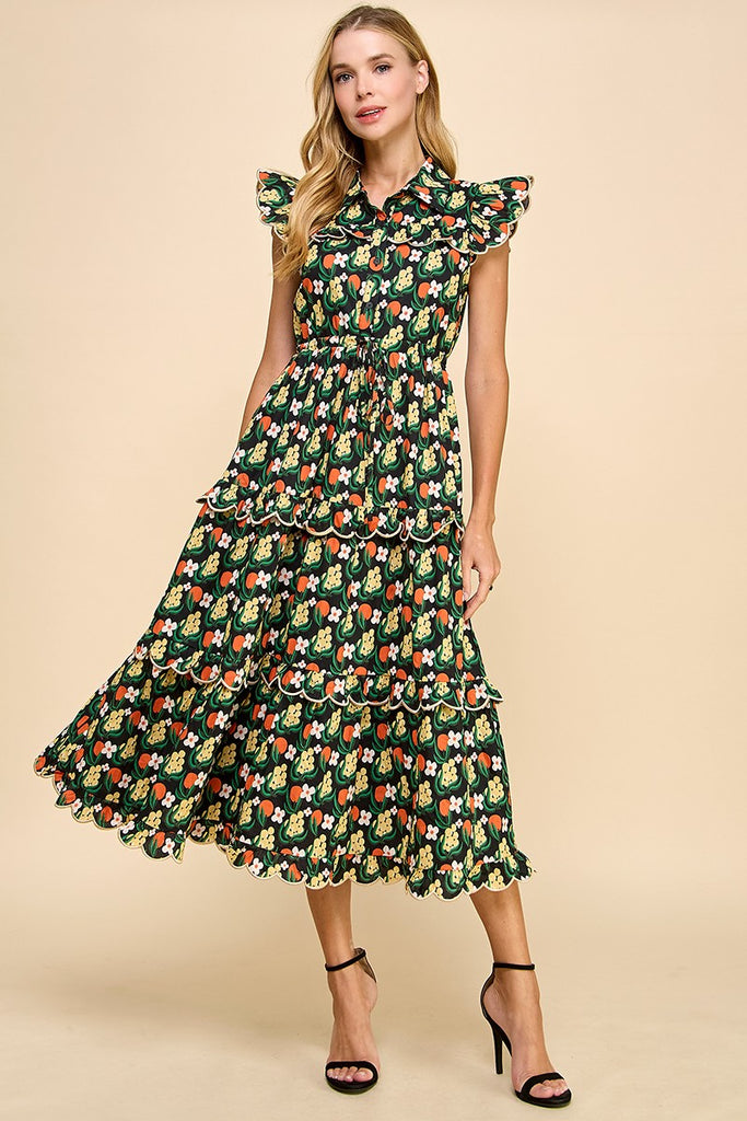 Open Path Scalloped Midi Dress Clothing Peacocks & Pearls Lexington   