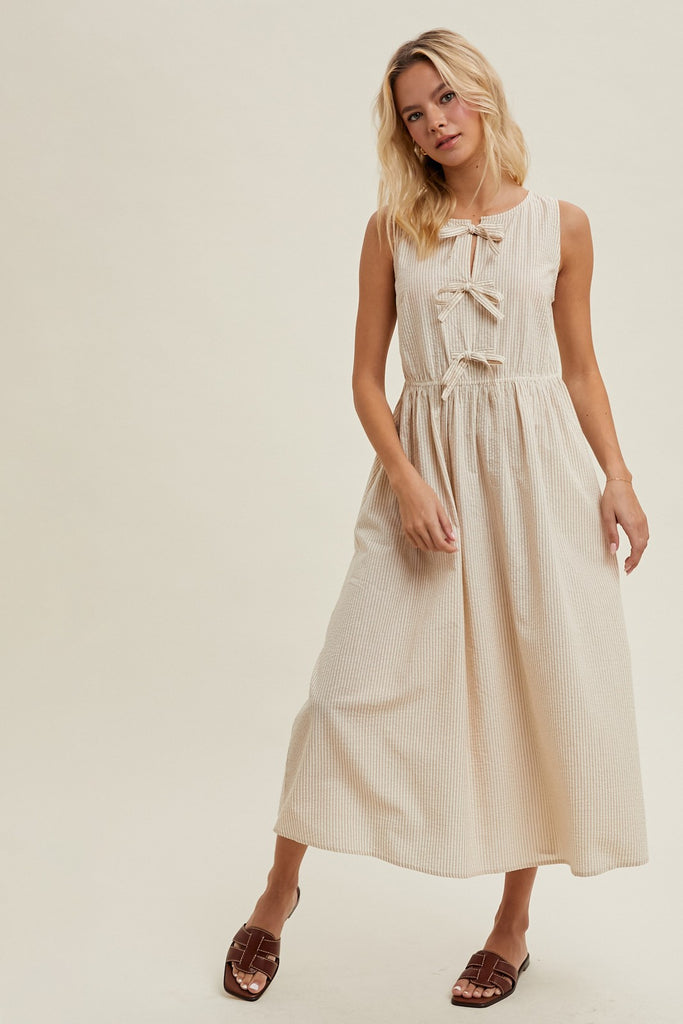 Tied In Stripes Midi Dress Clothing Peacocks & Pearls Lexington