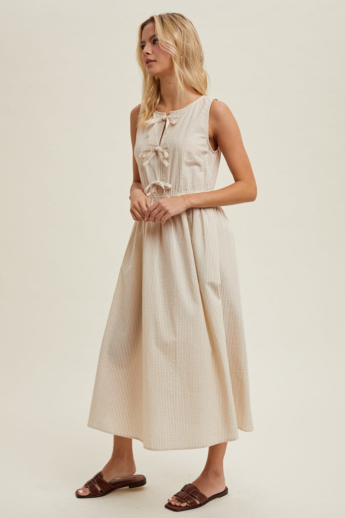 Tied In Stripes Midi Dress Clothing Peacocks & Pearls Lexington