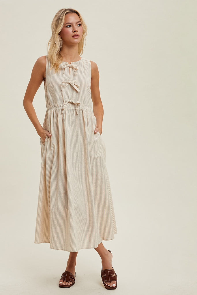 Tied In Stripes Midi Dress Clothing Peacocks & Pearls Lexington