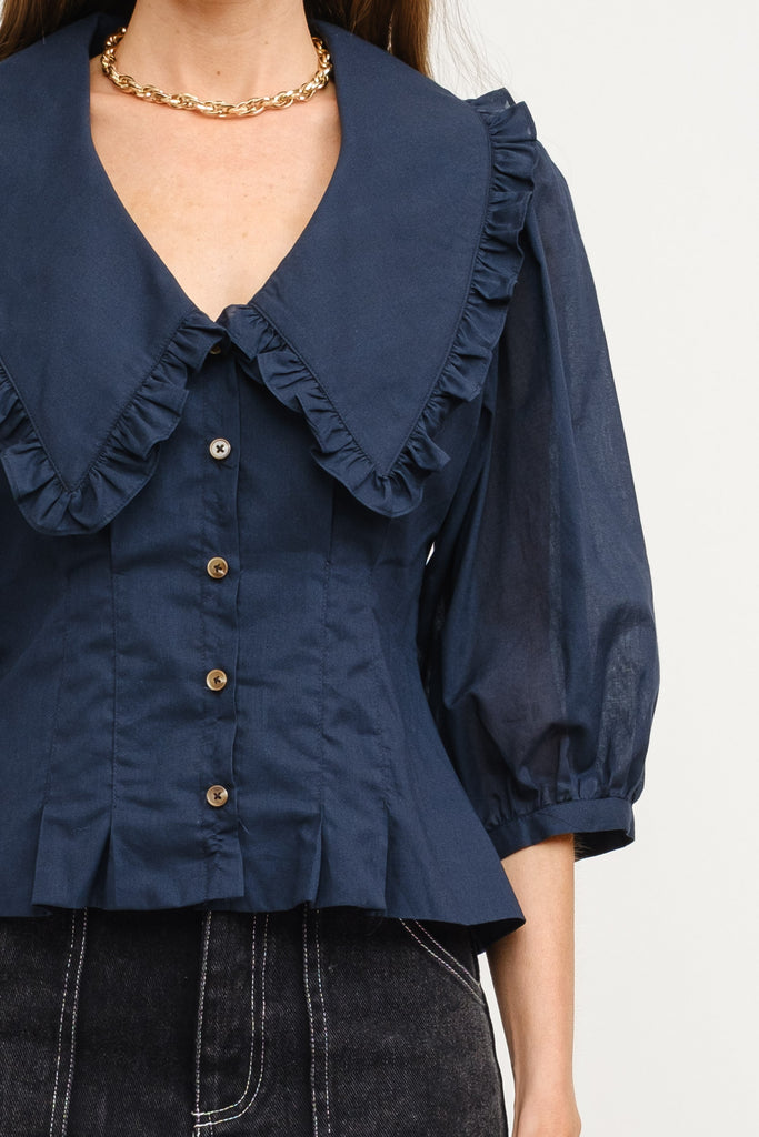 Matilda Collar Button Blouse Top Clothing Peacocks & Pearls Lexington Navy S 